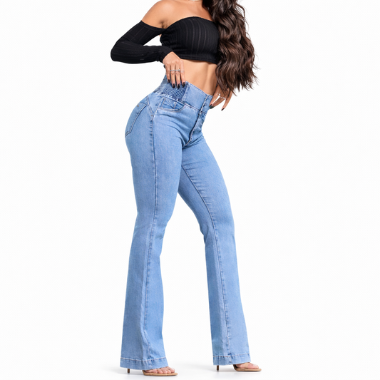 Nore - Vaqueros acampanados elásticos de cintura alta