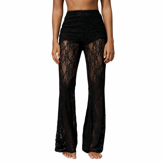 Clara - Pantalón de mujer con aplicación de encaje: diseño de dos capas y estilo femenino