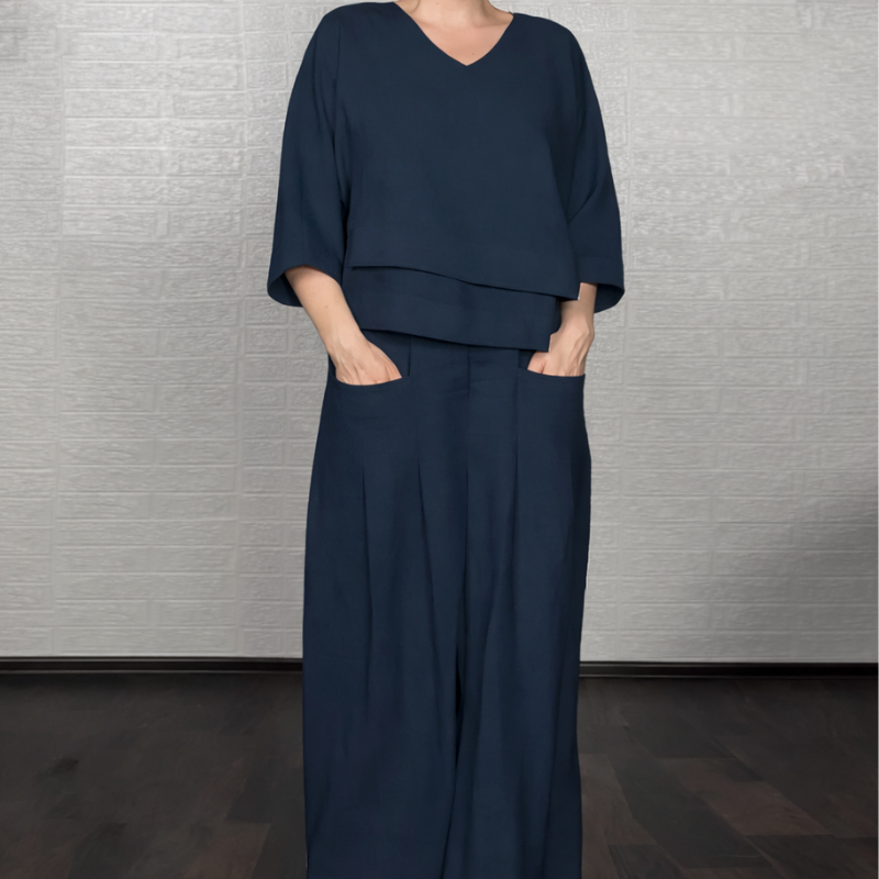 Laura - Conjunto de 2 piezas de algodón y lino con bajo irregular