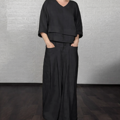 Laura - Conjunto de 2 piezas de algodón y lino con bajo irregular