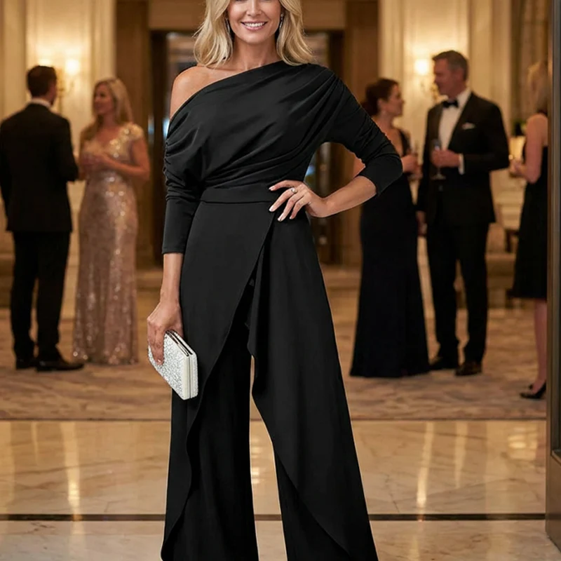 Lara - Elegante mono de un solo hombro para mujer, diseño de falda cruzada y transpirable